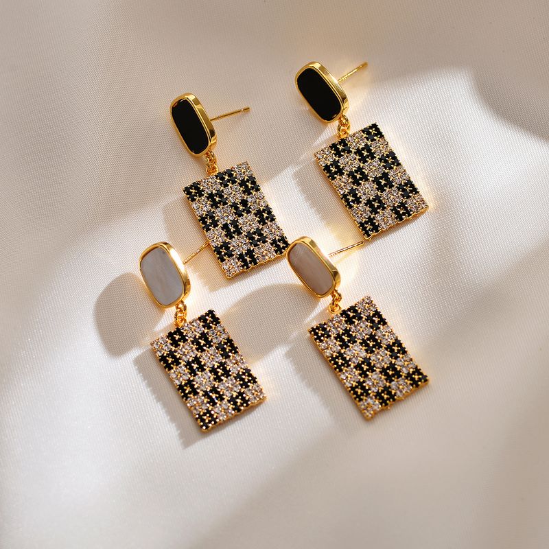 1 Pair Simple Style Rectangle Plating Inlay Copper Zircon Gold Plated Drop Earrings