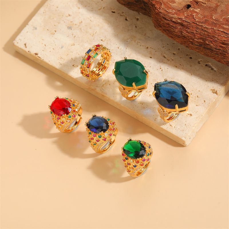 Elegant Classical Vintage Style Water Droplets Copper Plating Inlay Zircon 14k Gold Plated Open Rings