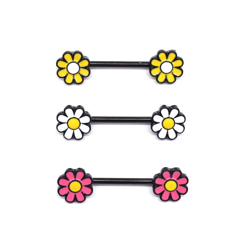 Simple Style Commute Floral Stainless Steel Alloy Epoxy Alloy Titanium Steel Nipple Ring