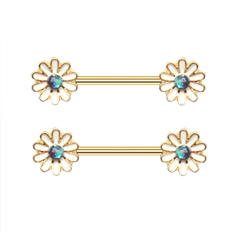 Simple Style Classic Style Flower Stainless Steel Alloy Epoxy Inlay Rhinestones Gold Plated Nipple Ring