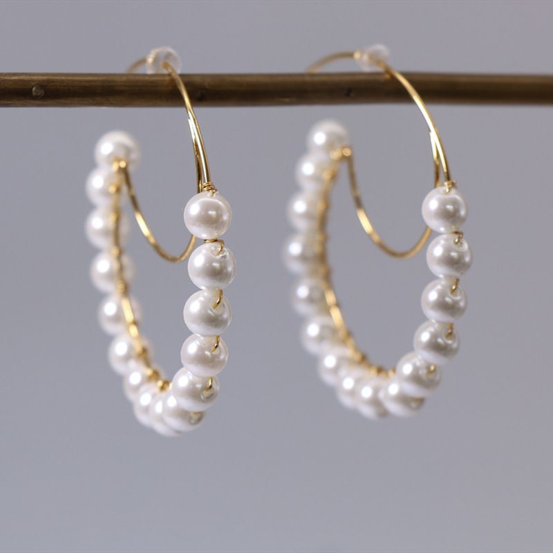 1 Paar Einfacher Stil Runden Perlen Kupfer Ohrringe