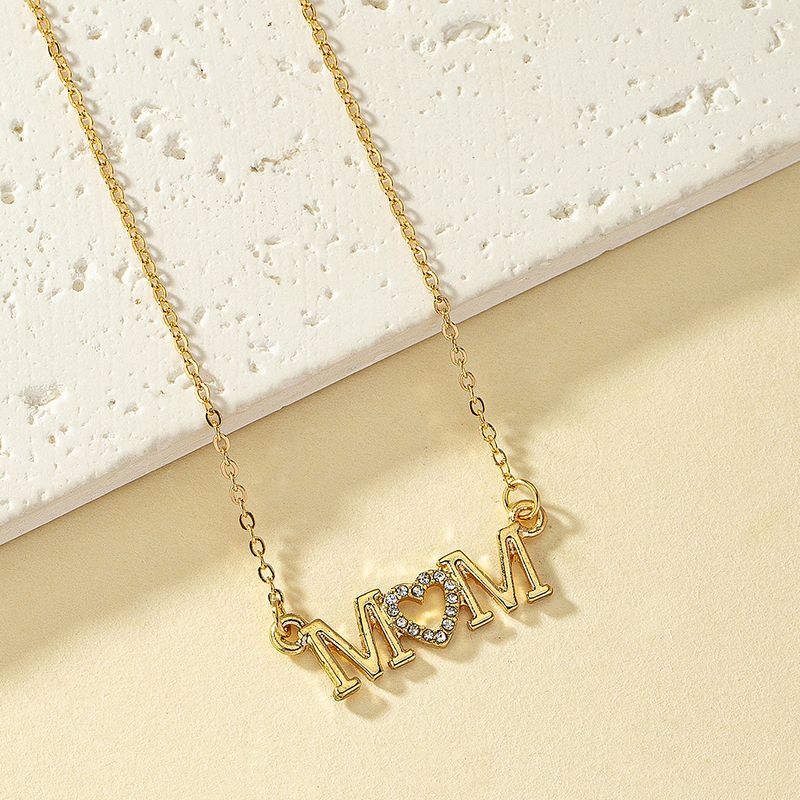 Simple Style Commute Letter Alloy Plating Inlay Rhinestones 14k Gold Plated Women's Pendant Necklace