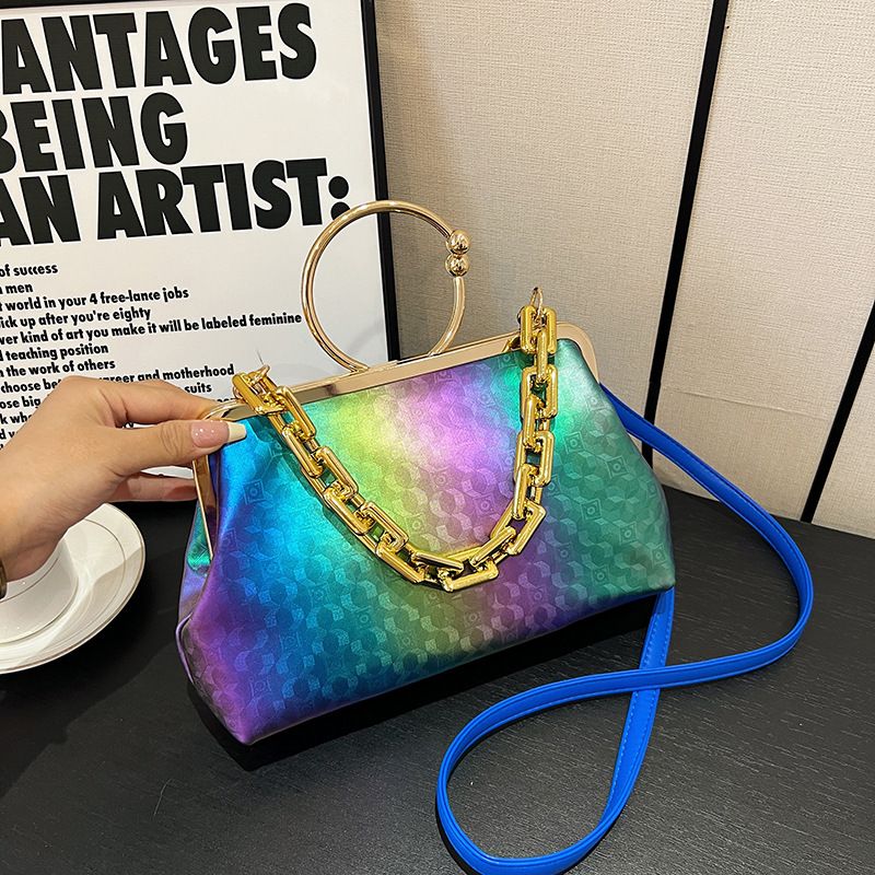 Women's Small Pu Leather Color Block Streetwear Shell Clasp Frame Shoulder Bag Crossbody Bag Dome Bag