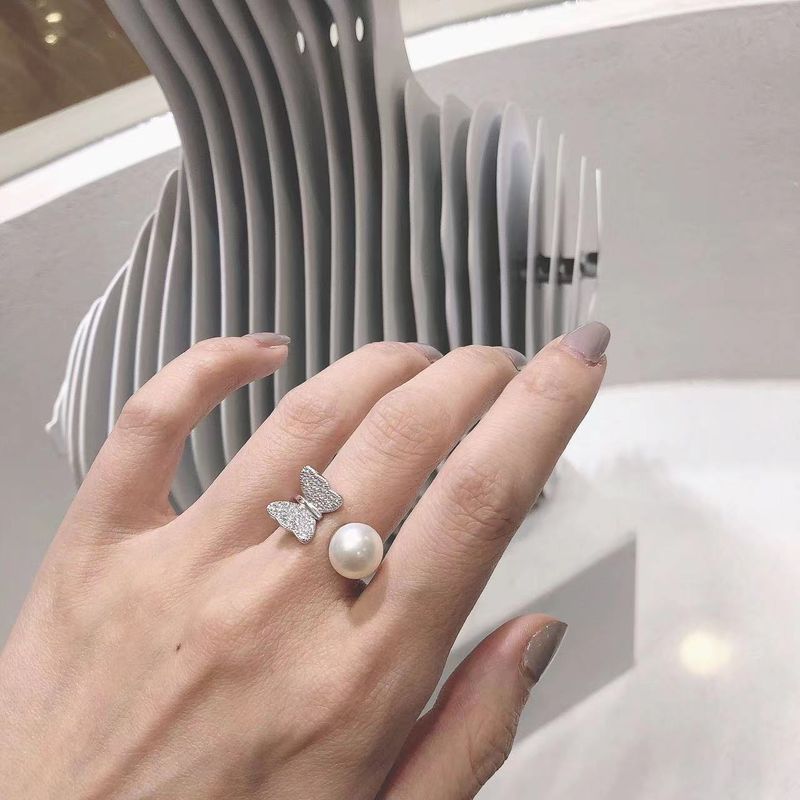 Lady Bow Knot Imitation Pearl Plating Inlay Artificial Diamond Women's Open Rings