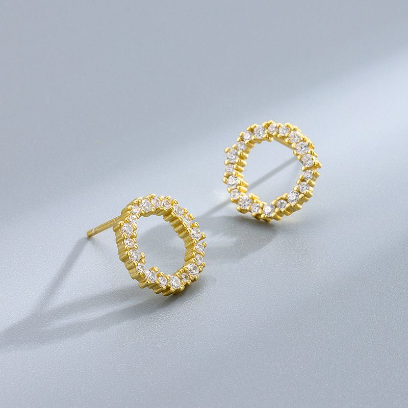 1 Pair Simple Style Circle Inlay Sterling Silver Artificial Diamond Ear Studs