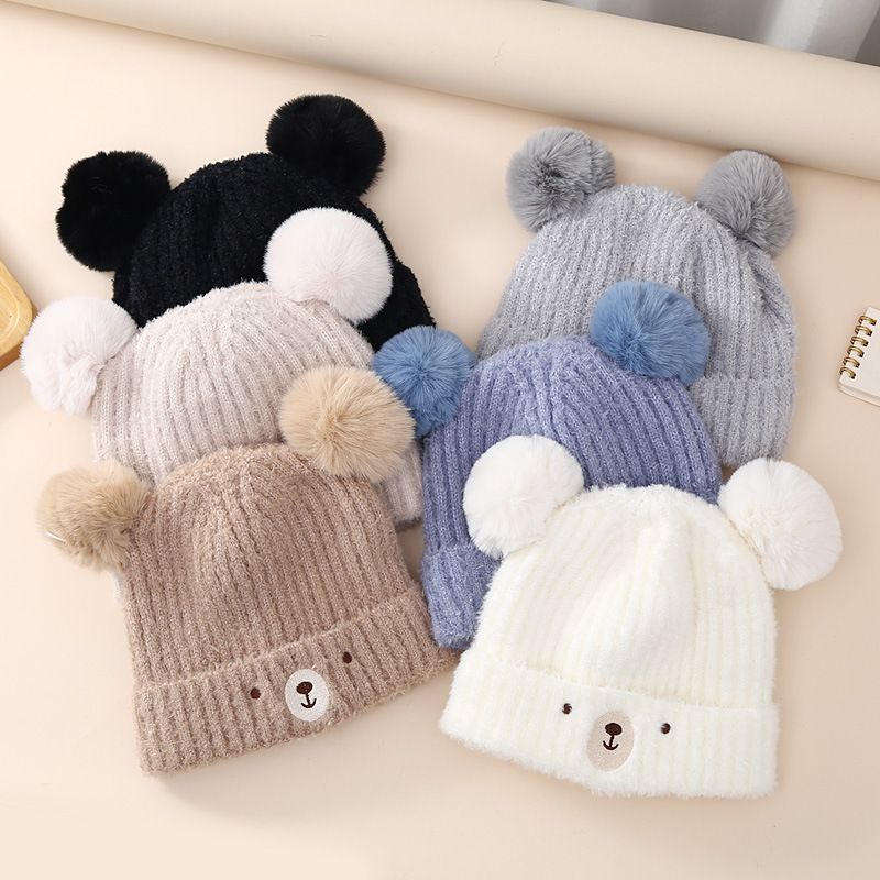 Children Unisex Cute Basic Bear Embroidery Wool Cap