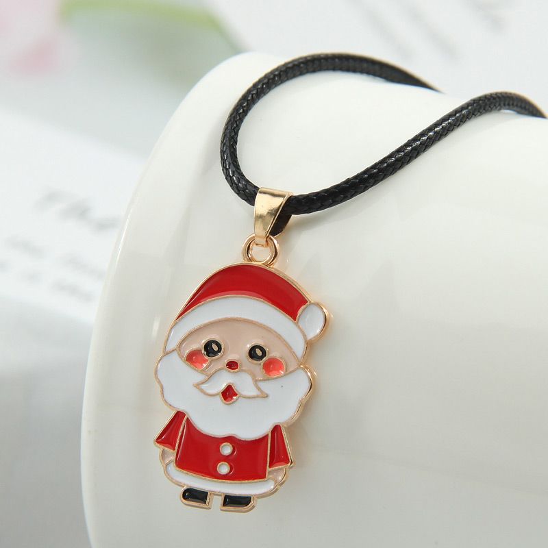 Lindo Papá Noel Aleación Cuerda De Cera Esmalte Navidad Mujeres Collar Colgante