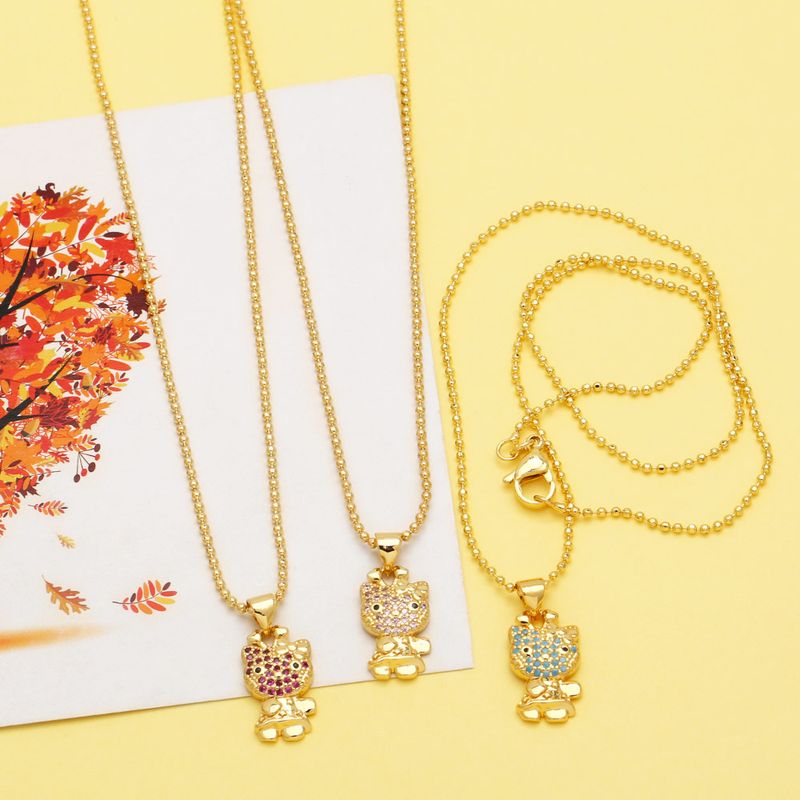 Modern Style Streetwear Little Bear Copper Plating Inlay Zircon 18k Gold Plated Pendant Necklace