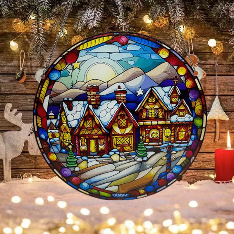 Christmas Cartoon Style Christmas House Arylic Hanging Ornaments Decorative Props
