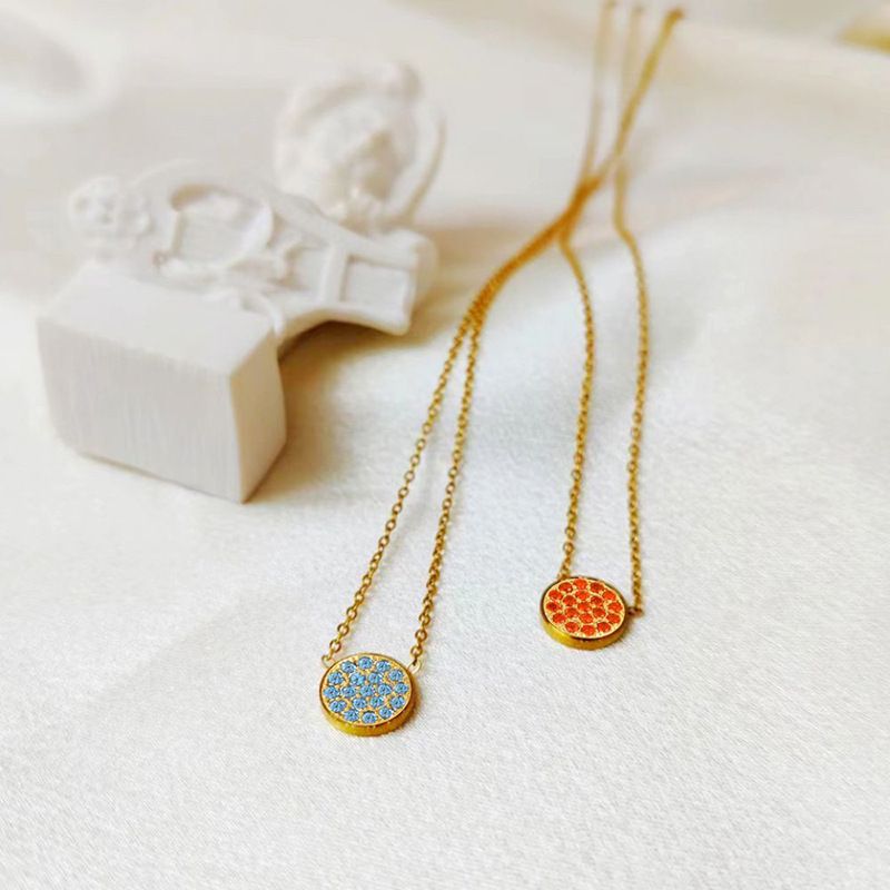 Stainless Steel 14K Gold Plated Vintage Style Plating Inlay Geometric Color Block Zircon Pendant Necklace