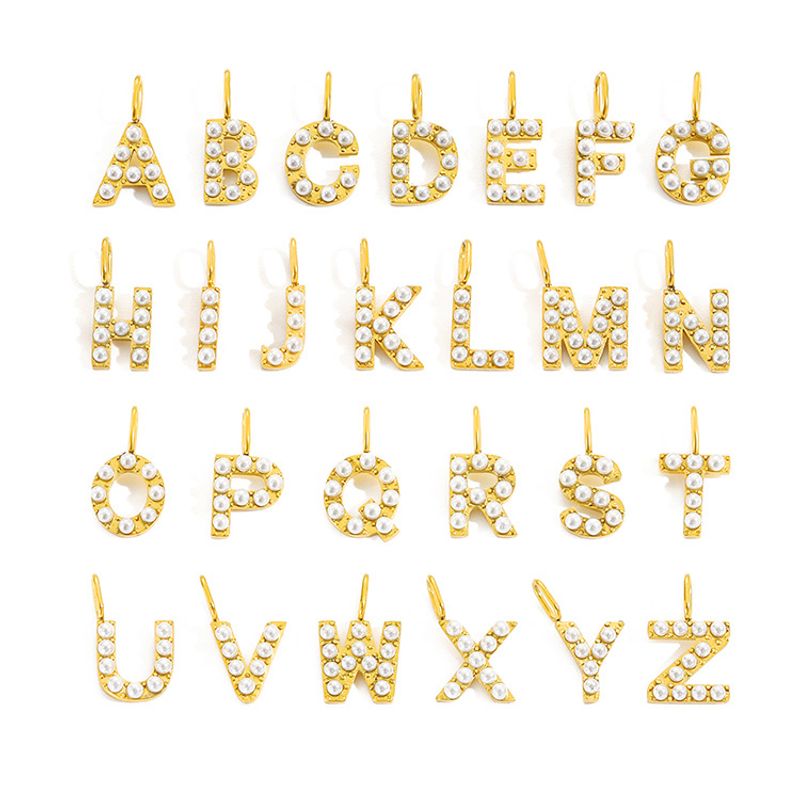 1 Piece Stainless Steel Imitation Pearl Artificial Pearls 14K Gold Plated Letter