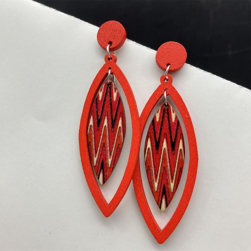 1 Pair Vintage Style Ethnic Style Leaves Lines Lacquer Painting Wood Drop Earrings