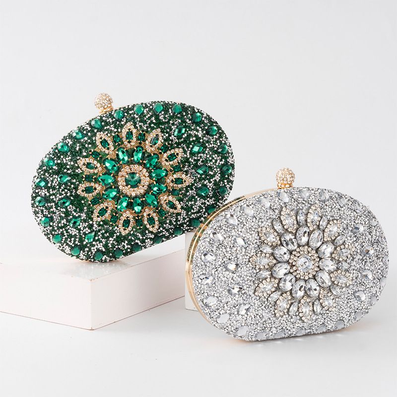Gold Green Blue Pu Leather Flower Oval Evening Bags