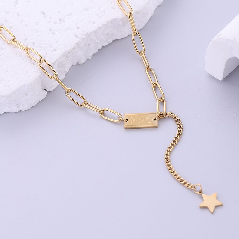 Einfacher Stil Buchstabe Stern Rostfreier Stahl Überzug 18 Karat Vergoldet Halskette