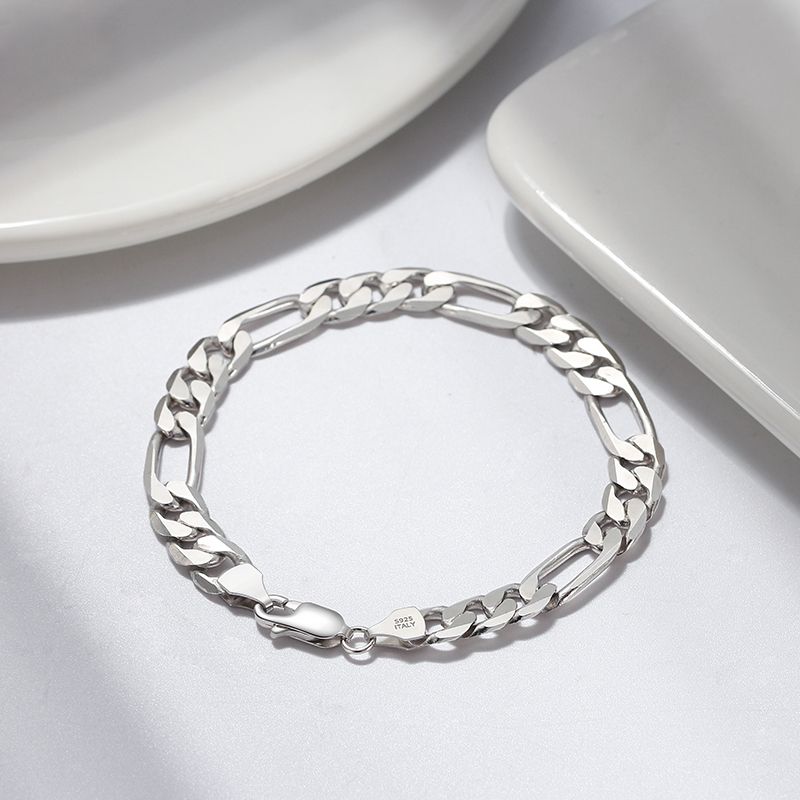 Simple Style Solid Color Sterling Silver Polishing Plating Chain Chain White Gold Plated Rhodium Plated Silver Plated Bracelets