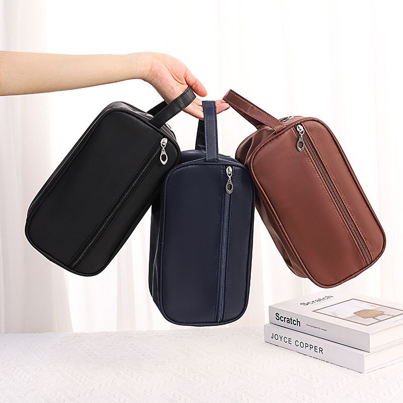 Casual Solid Color Pu Leather Nylon Storage Bag Makeup Bags