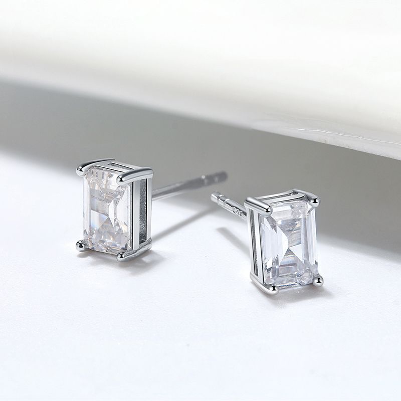 1 Pair Glam Simple Style Square Rectangle Polishing Plating Inlay Sterling Silver Zircon White Gold Plated Rhodium Plated Ear Studs