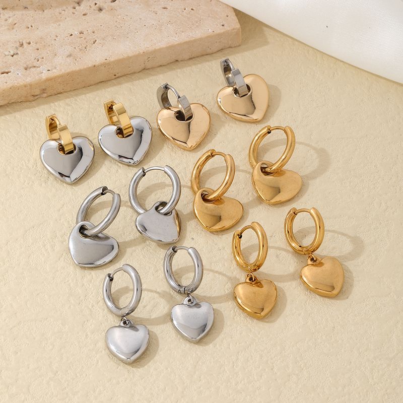 1 Pair Hip-Hop Vintage Style Heart Shape Polishing Plating 304 Stainless Steel Gold Plated Silver Plated Drop Earrings
