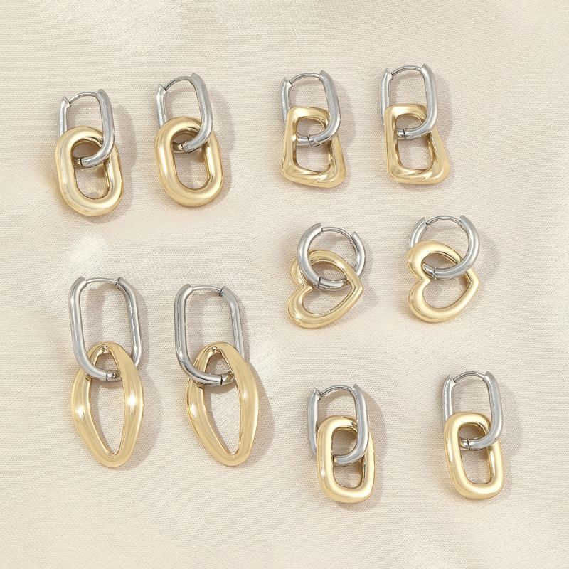 1 Pair Elegant Geometric Heart Shape Polishing Plating 304 Stainless Steel Copper Earrings