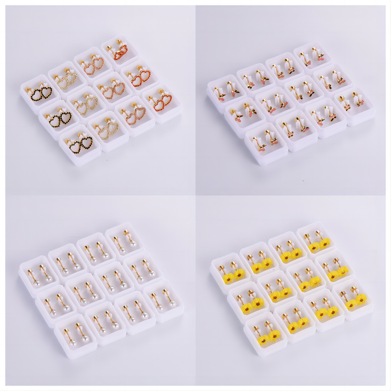 12 Paires Style Simple Perle Chrysanthème Papillon Placage Acier Inoxydable Plaqué Or 18k Boucles D'oreilles