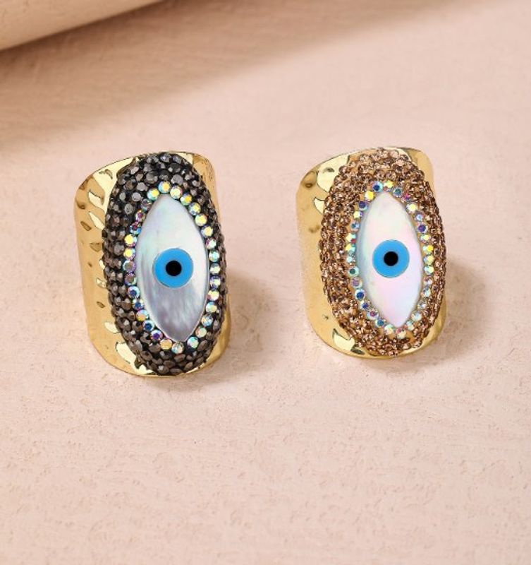 Ig Style Devil's Eye Ferroalloy Plating Inlay Rhinestones Shell 14k Gold Plated Women's Open Rings
