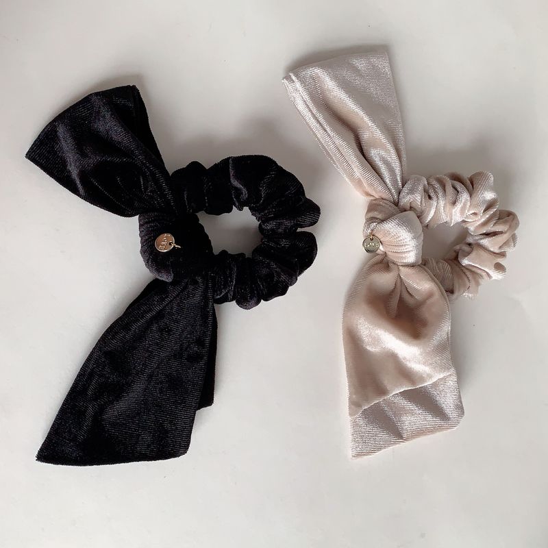 Simple Style Solid Color Bow Knot Gold Velvet Hair Tie