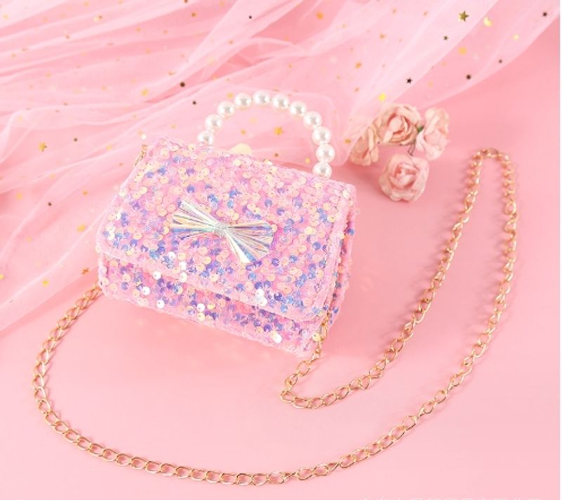 Girl's Mini All Seasons Superfine Fiber Sequins Cute Square Flip Cover Handbag