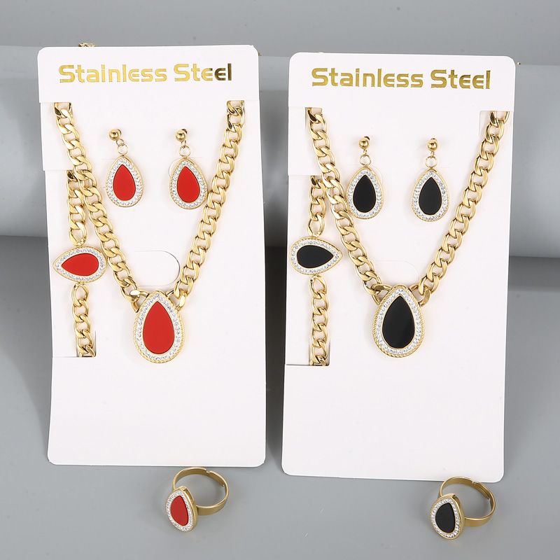 Stainless Steel 18K Gold Plated Simple Style Plating Inlay Square Water Droplets Zircon Jewelry Set