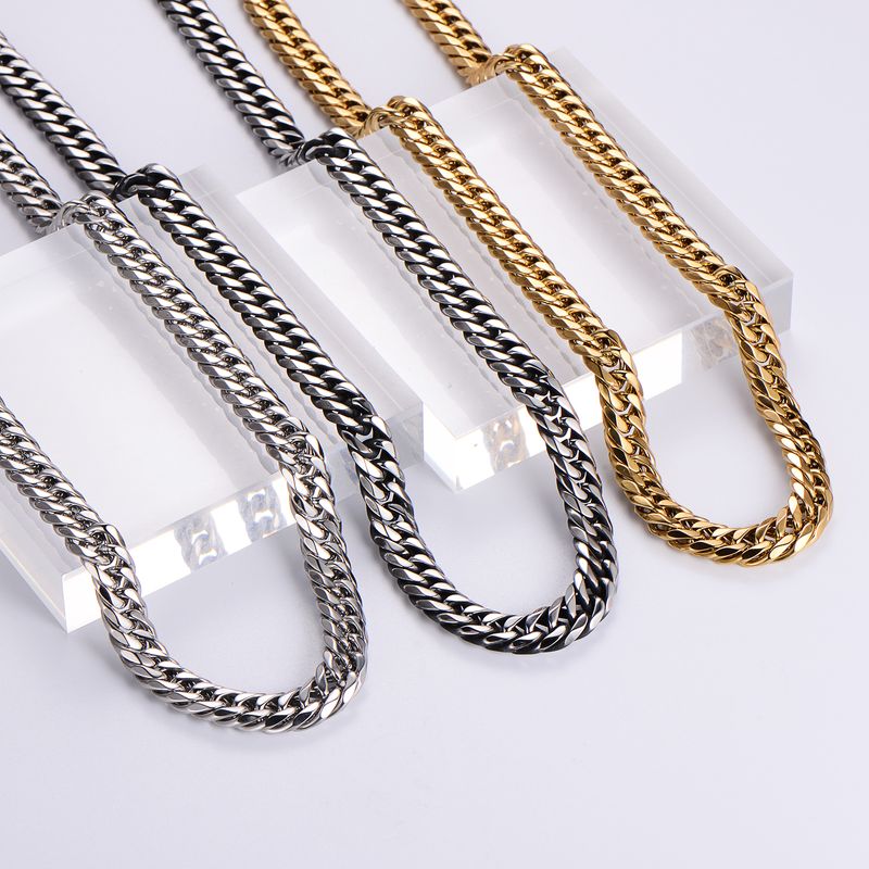 Hip-hop Rock Solid Color Stainless Steel Polishing Plating 18k Gold Plated Men's Long Necklace
