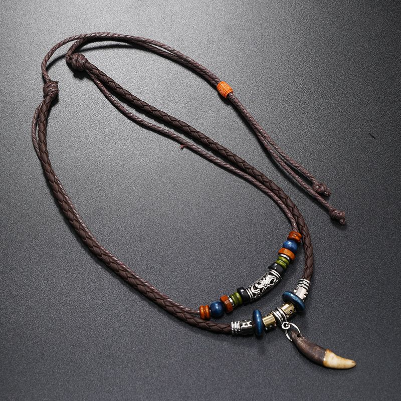 Lässig Vintage-Stil Kreuzen Perlen Legierung Lederseil Unisex Doppellagige Halsketten