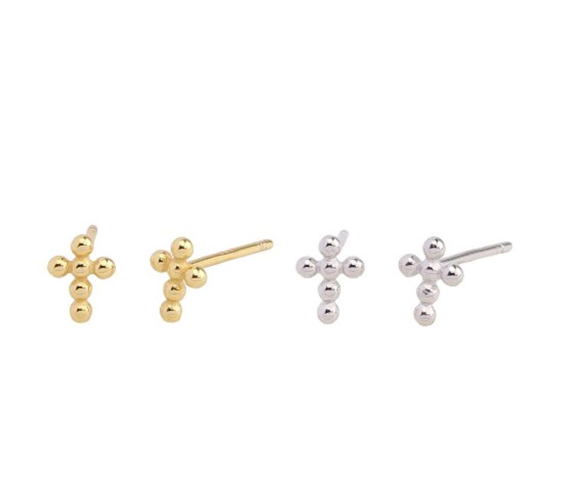 1 Pair Vintage Style Simple Style Cross Solid Color Plating Sterling Silver Gold Plated Ear Studs