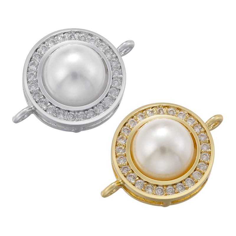 Élégant Sucré Style Simple Rond Le Cuivre Placage Incruster Perle Plaqué Or 18k Bijoux Accessoires