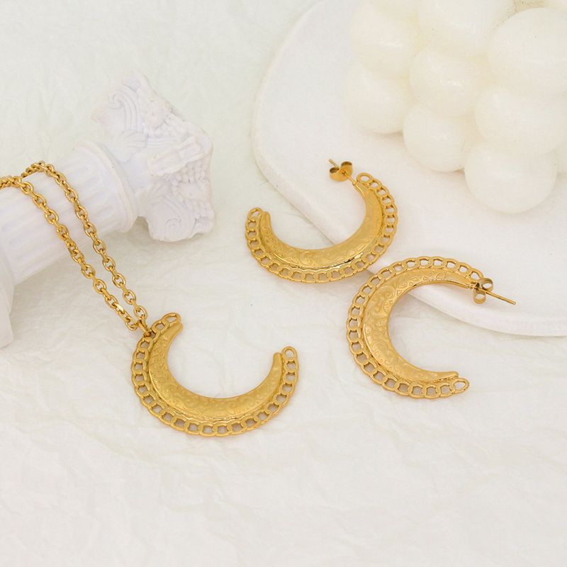 304 Stainless Steel 18K Gold Plated Vintage Style Plating Moon Jewelry Set