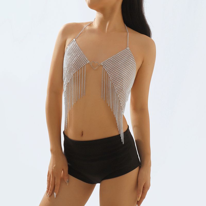 Exaggerated Sexy Solid Color Plastic Aluminum Tassel Inlay Rhinestones Women's Body Chain