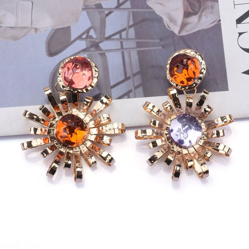 Wholesale Jewelry Streetwear Flower Metal Artificial Diamond Plating Inlay Drop Earrings
