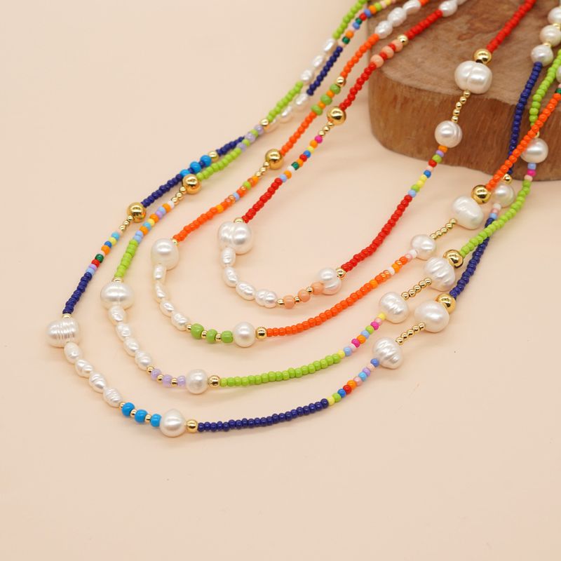 Bohemian Color Block Color Bead Mother Pearl Shellfish Women's Necklace