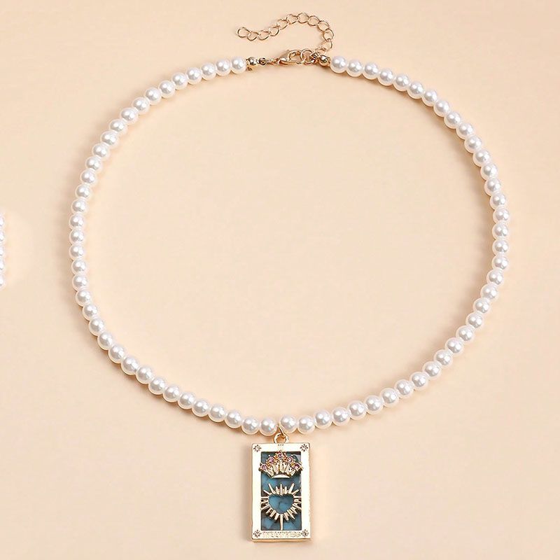 Lady Heart Shape Imitation Pearl Alloy Beaded Women's Pendant Necklace