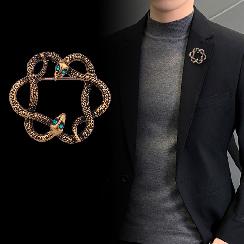 Business Classic Style Snake Zinc Stoving Varnish Men's Brooches