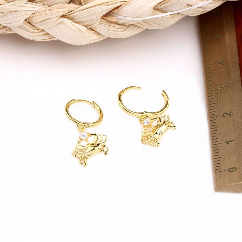 1 Pair Cute Funny Crab Inlay Sterling Silver Zircon Earrings