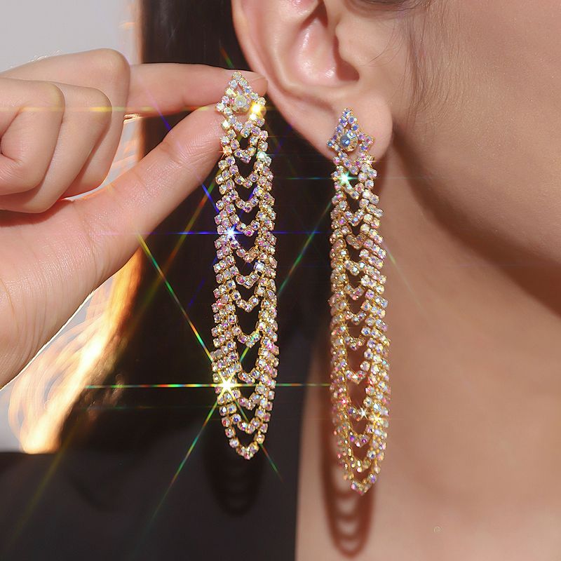 Wholesale Jewelry Elegant Streetwear Geometric Rhinestone Drop Earrings