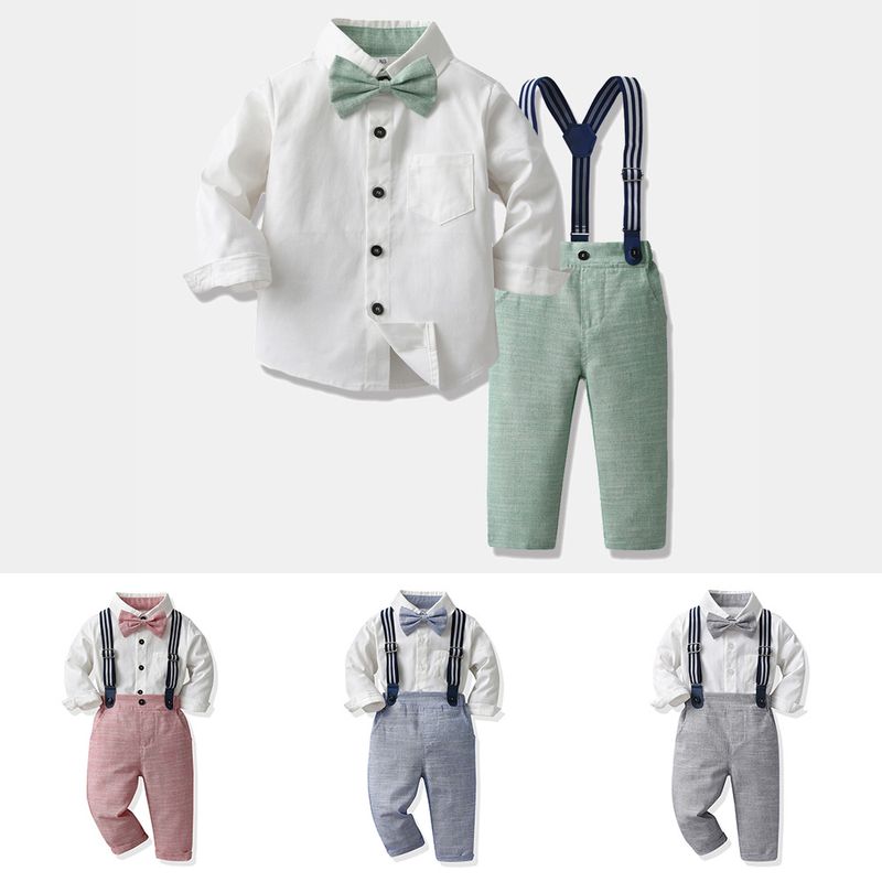 Elegant Einfarbig Schleife Baumwolle Jungen Kleidung Sets