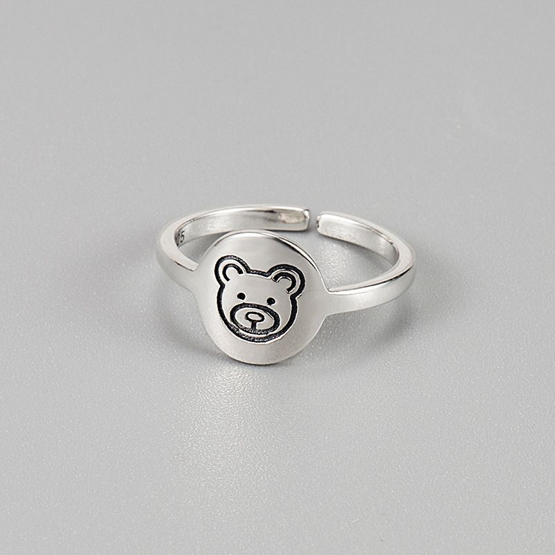 Argent Han Ge S925 Argent Sterling Mini Bande Dessinée Ours Bague Femme Élégant Rétro Minimalisme Frais Étudiant Bijoux