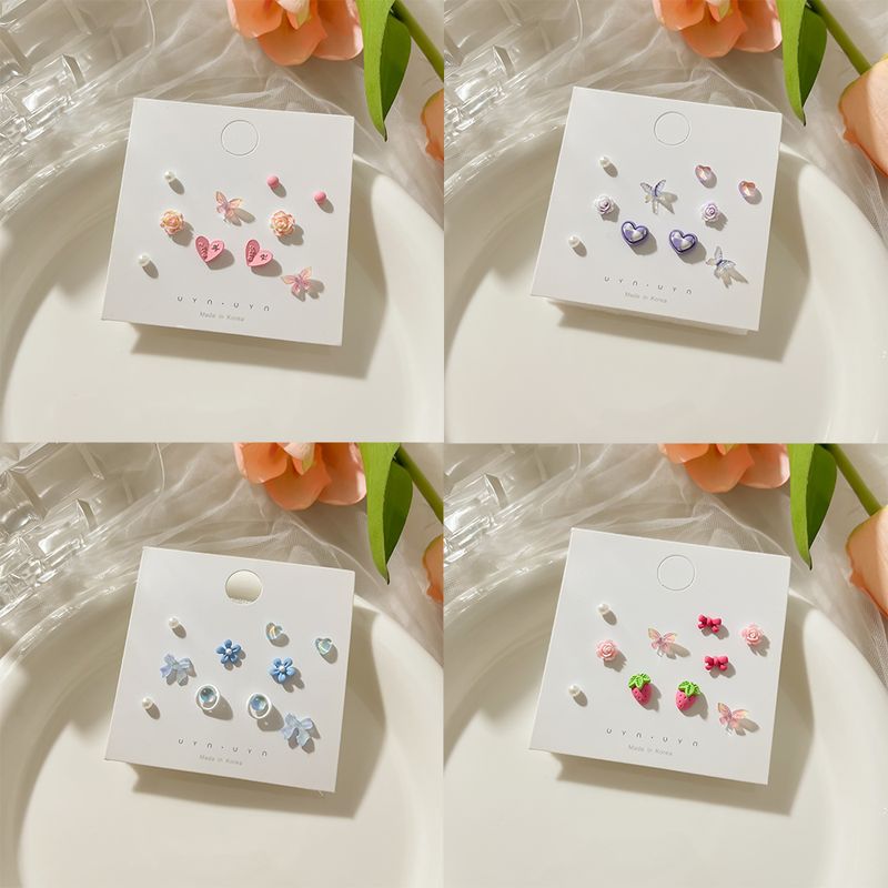 5 Pairs Casual Cute Commute Animal Star Flower Alloy Ear Studs