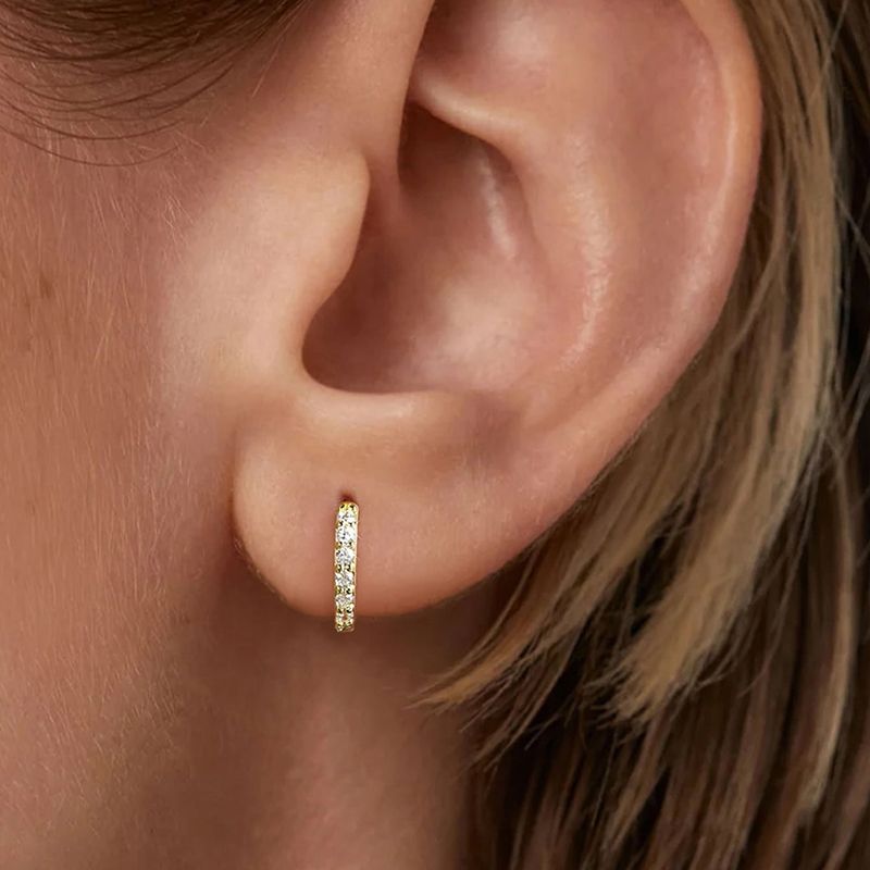 1 Pair Simple Style Round Color Block Inlay Sterling Silver Zircon Hoop Earrings