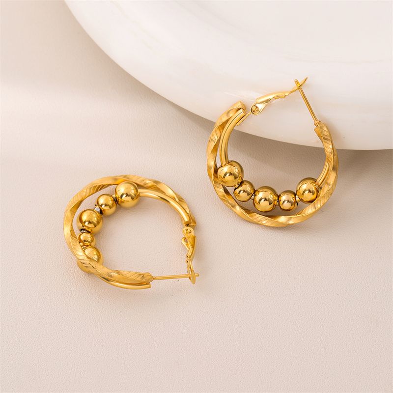 1 Pair Retro Simple Style C Shape Round Twist Plating 201 Stainless Steel 18K Gold Plated Ear Studs