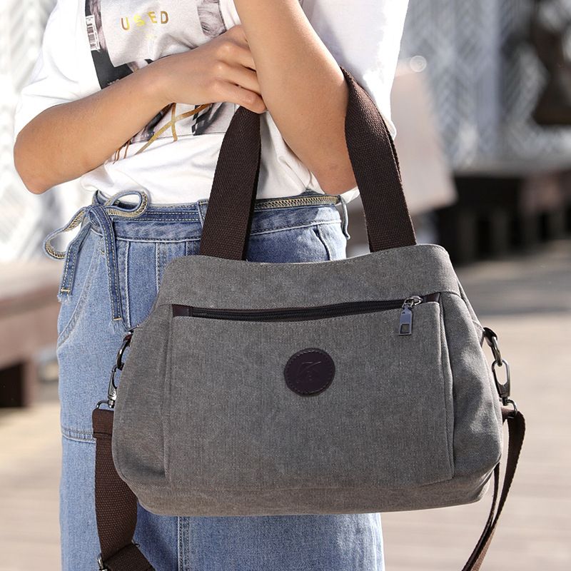Women's Medium All Seasons Canvas Solid Color Classic Style Square Zipper Handbag