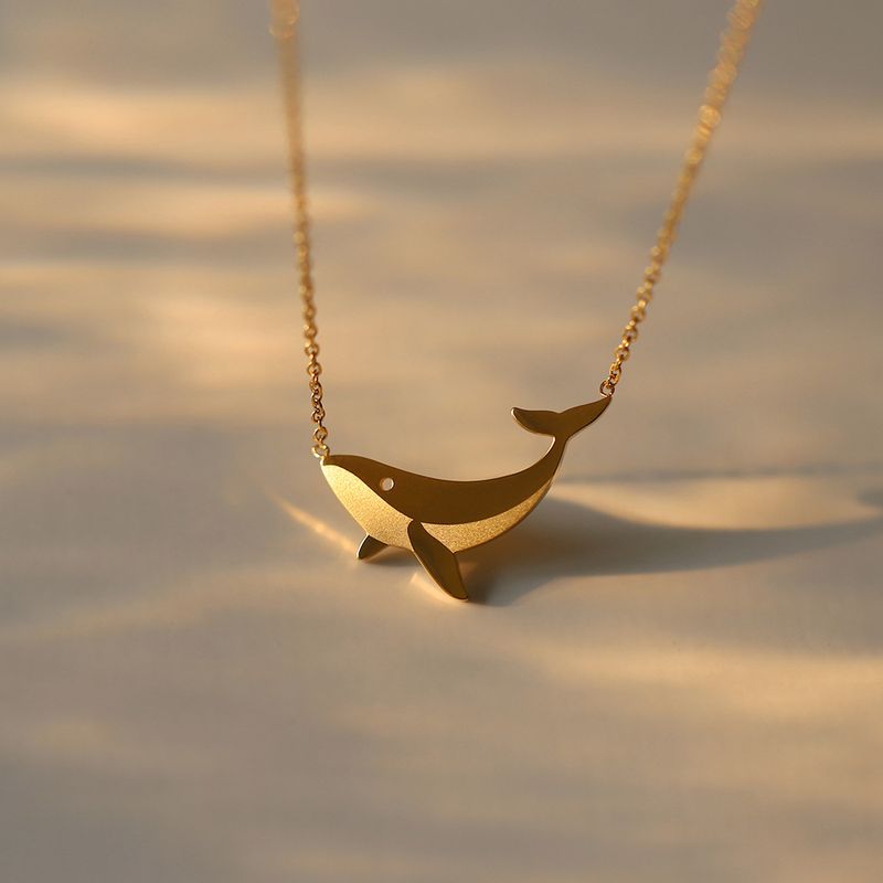 Xl479 Whale Ocean Style Childlike Vacation Bohemian Cartoon Necklace Clavicle Chain Titanium Steel 18k Gold Plating