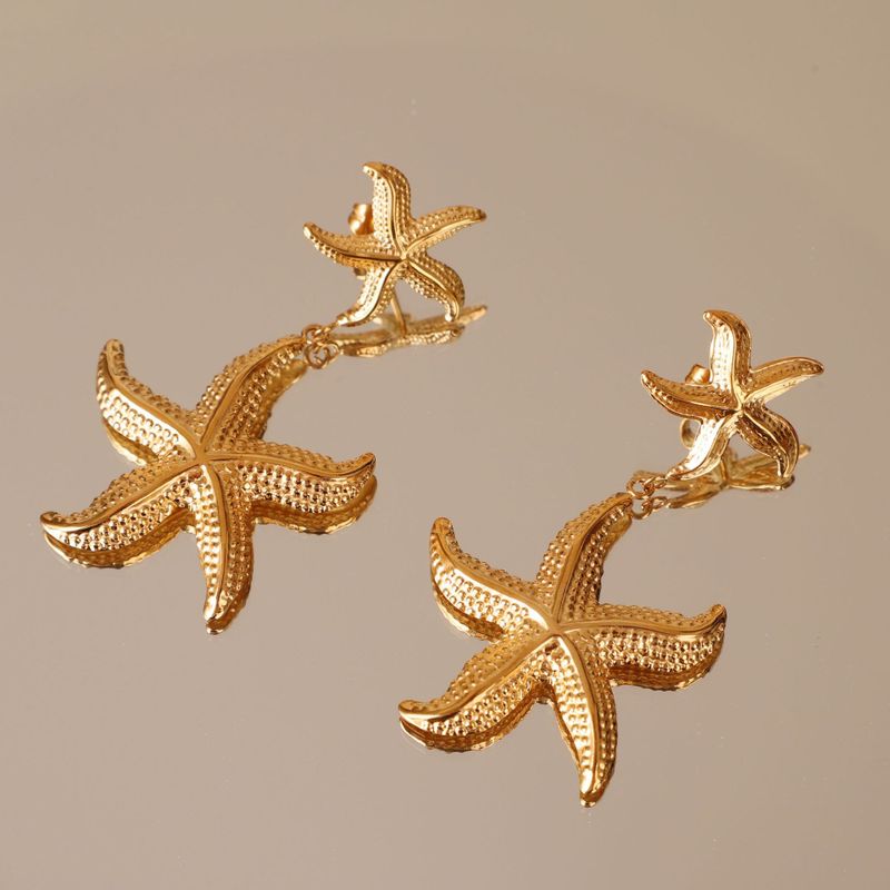 1 Pair Elegant Starfish Plating Stainless Steel 18k Gold Plated Drop Earrings
