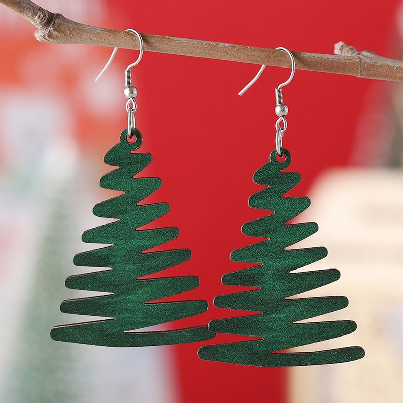 Wholesale Jewelry Vintage Style Christmas Tree Wood Drop Earrings