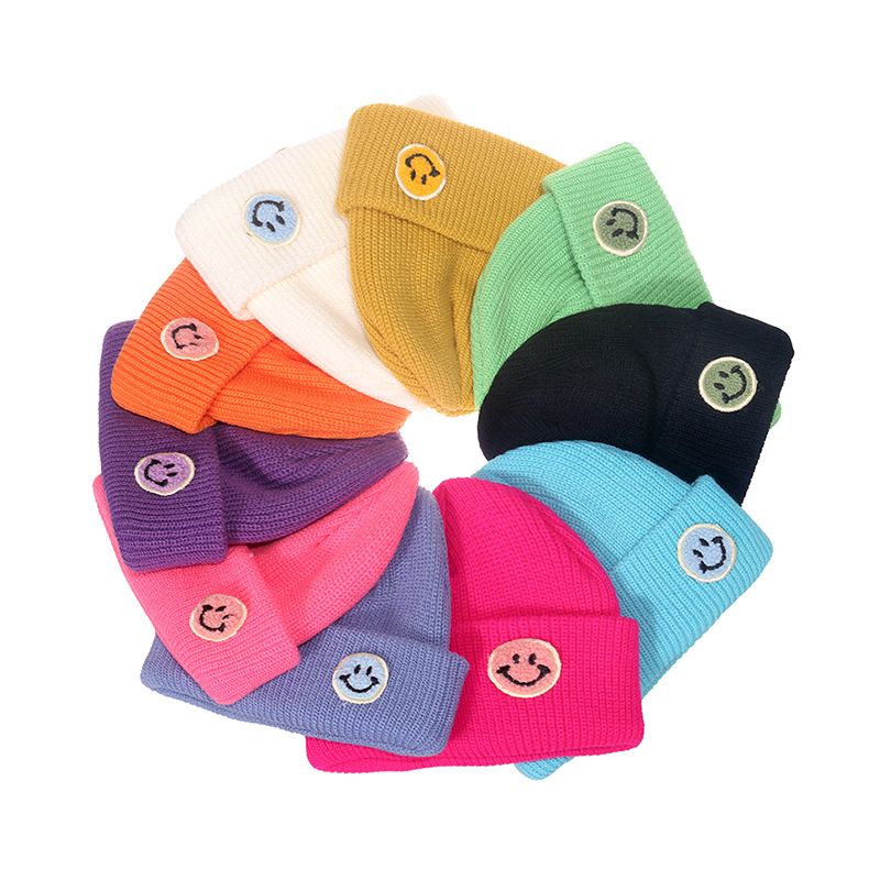 Sombrero De Lana De Otoño E Invierno, Jersey De Moda Japonés Y Coreano, Yupi De Punto Cálido Y Carita Sonriente, Sombrero De Propietario Chino, Casquete De Color Caramelo Para Mujer